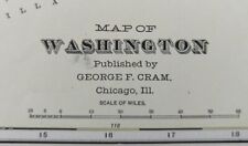 Vintage 1901 WASHINGTON Map 22"x14" Old Antique Original SEATTLE SPOKANE WA