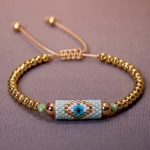 Para mujeres Moda Joyería Cuentas de Oro Bohemio Verde Mal de Ojo Pulsera 429 - Imagen 1 de 1