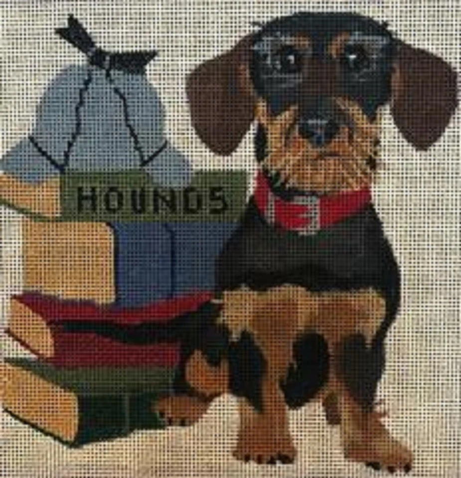 Needlepoint Handpainted Melissa Prince Dachshund Mystery Lover 6x6 - Image 1 of 1