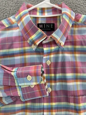 MINE 100% Cotton Tattersall Plaid Long Sleeve Button Up Shirt Men's Large India - Image 1 of 4