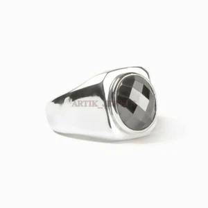 Anello In Argento Sterling 925 Con Gemma In Onice Nero Naturale Per Uomo #1127 - Foto 1 di 3