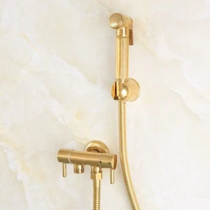 Gold Color Brass Double Use Bathroom Bidet Faucet Hand Held Toilet Bidet Sprayer - Picture 1 of 7