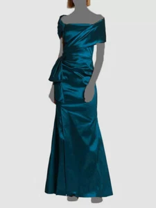 $795 Rickie Freeman for Teri Jon Women's Blue Satin Taffeta Gown Dress Size 4 - Picture 1 of 3
