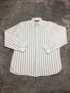 Perry Ellis Button Up Shirt Mens Size Large White Brown Striped Cotton Long Slee - Picture 1 of 13