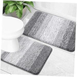  Bathroom Rug Set 2 Piece, Soft Absorbent Microfiber Bath Mats and U-Shaped  - Picture 1 of 7