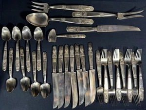 28 pcs Thailand Erawan Elephant Decorative Brass Flatware Settings and Serving - Picture 1 of 24
