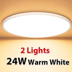 2x LED Ceiling Down Light Round 24W Ultra-THIN 2CM Oyster Lamp Modern Warm White - Picture 1 of 9