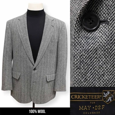 CRICKETEER VINTAGE TWEED mens gray pattern WOOL sport coat jacket blazer 42 R - Image 1 of 4