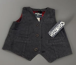 Chaleco OshKosh B'Gosh Gris Espiga con Forro a Cuadros Rojo Búfalo Nuevo con Etiquetas Niño Pequeño 18M - Imagen 1 de 8