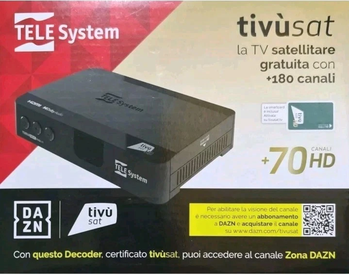 DECODER HD TIVÙSAT SATELLITARE CON SCHEDA TELESYSTEM TS9018HEVC  - Immagine 1 di 1