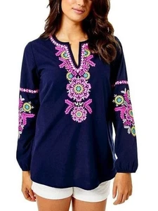NEU $ 148 Lilly Pulitzer Coretta Tunika Top bestickt lang SLV Damen Medium M - Bild 1 von 12