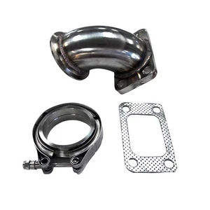 90 Degree 2.5" V-Band T3 Turbocharger Exhaust Adapter Flange+Clamp+Gasket - Picture 1 of 10