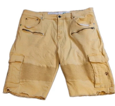 Lifted Research Group Denim Cargo Shorts Yellow 42x11 90s Y2K Skater Grunge  - Image 1 of 4