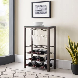 Kings Brand Furniture – Calhan Wine Rack Storage Table With Glass Holder - Picture 1 of 7
