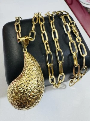 Genuine 18K 750  Real Fine Saudi Gold Teardrop Necklace 15.8”/16” long 4mm 7.6g - Image 1 of 4