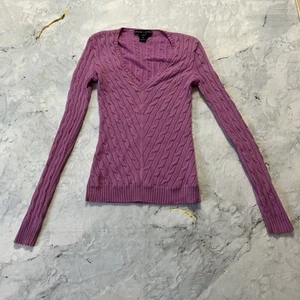Ralph Lauren Black Label Cashmere Sweater Womens Size M Purple Cable Knit - Picture 1 of 9