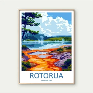 Vintage Rotorua New Zealand Maori Rocks Travel Poster Print Wall Art - Foto 1 di 2