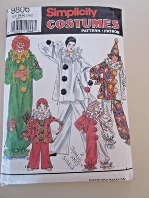 Vintage Simplicity 9806 Sewing Patterns Clown Halloween Costume size 2 - 12  CUT - Image 1 of 2