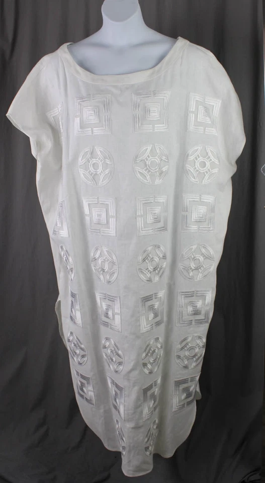 Hester Bly Women's Ivory 100% Linen Round Neck Short Sleeve Shift Dress One Size - Image 1 of 4