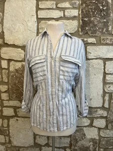 Camisa túnica Jones New York talla S abotonada mezcla de lino azul a rayas nueva con etiquetas - Imagen 1 de 5