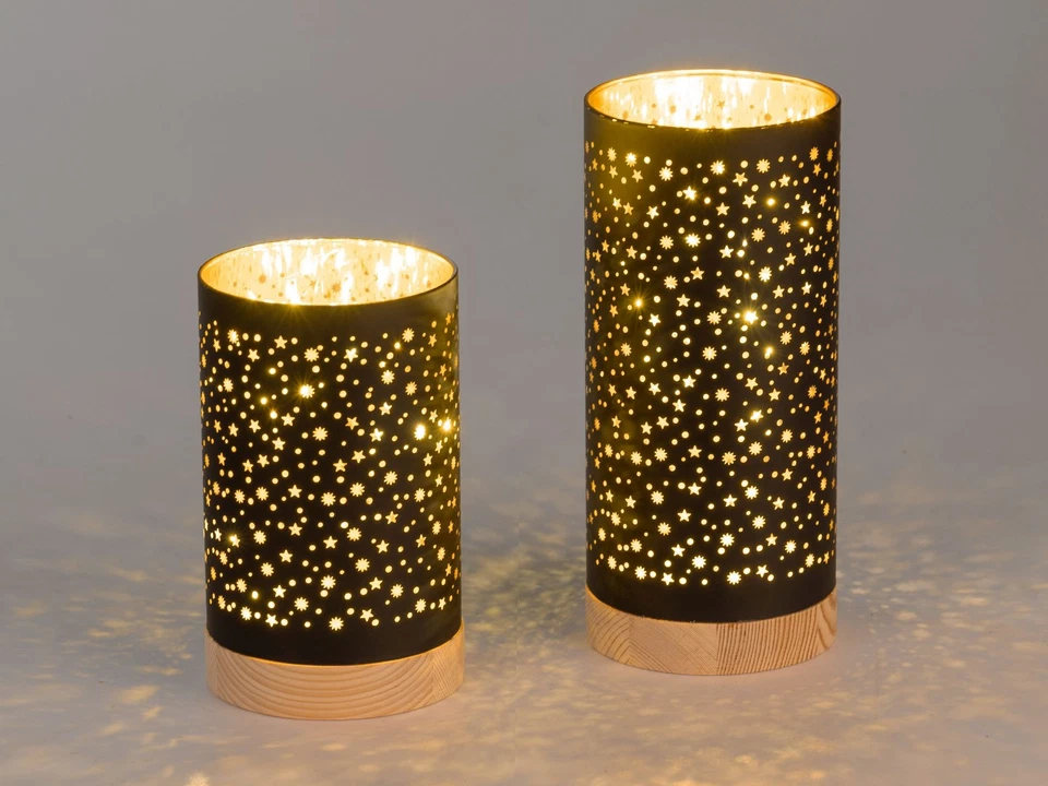 2er Set LED Tischlampen Zylinder STARS Sterne schwarz H. 20 + 25cm Formano W25 - Bild 1 von 1