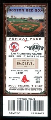 Boleto 17 de junio 2007 Barry Bonds HR #748 su única carrera Fenway Park jonrón Foto 1 de 2
