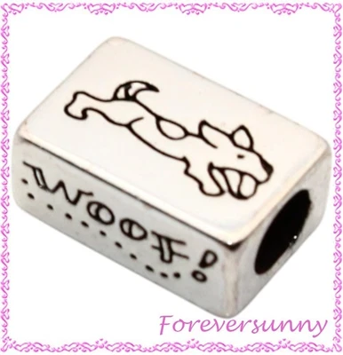 Brighton Dog Woof Silver Bead Spacer Slide Necklace Bracelet Charm - Image 1 of 3