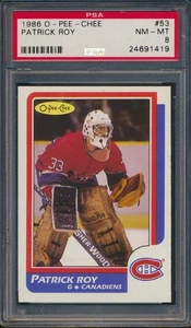 1986 O-Pee-Chee Hockey #53 Patrick Roy RC PSA 8 casi nuevo-como nuevo corte novato - Imagen 1 de 2