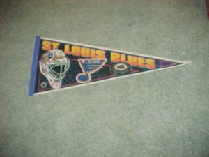 1990s St Louis Blues Goalie Mask Hockey Logo Full Size Hockey Pennant 28" - Picture 1 of 1