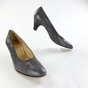 Salvatore Ferragamo Gray Florence Leather Heels Pumps Shoes Womens 10 - Picture 1 of 6