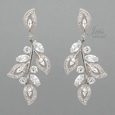 Pendientes colgantes hoja 453 chapados en oro blanco circonita cúbica circonita cúbica boda novia Foto 1 de 4