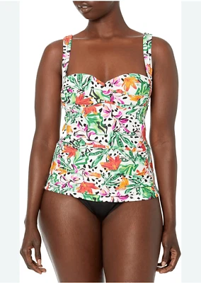 CARIBBEAN JOE  Swim/Bathing Suit TANKINI SET White Floral Black Size L - Image 1 of 4