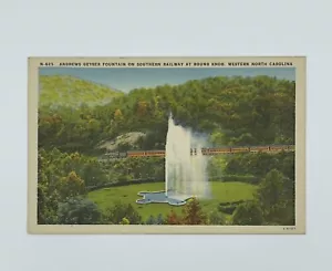 VTG Postcard Andrews Geyser Fountain on Southern Railway at Round Knob NC linen - Picture 1 of 2