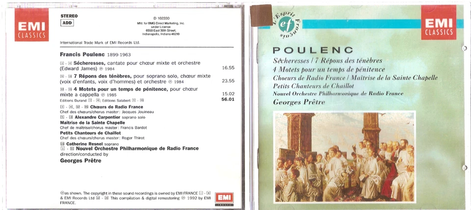 Poulenc:  Secheresses 7 Repons des tenebres 4 Motets Pretre CD Nice! #0723AT Foto 1 de 1
