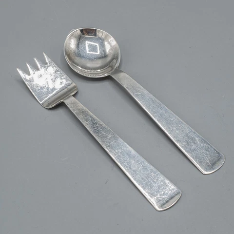Tane Orfebres Mexico Sterling Silver Baby Infant Spoon & Fork Modernist Cover