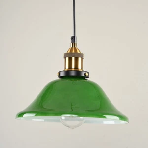  Vintage Green Glass Lampshade Pendant Light Fixture Indoor Kitchen Bar Lamp - Picture 1 of 16