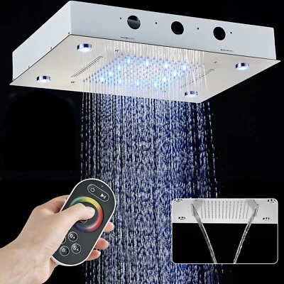 LED Shower Head Ceiling Mount Rain Waterfall Showerhead Overhead Brushed Nickel - Image 1 of 4