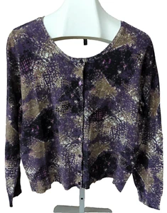 Relativity Long Sleeve Crew Neck Purple & Tan Cardigan Sweater XL Lightweight - Picture 1 of 6