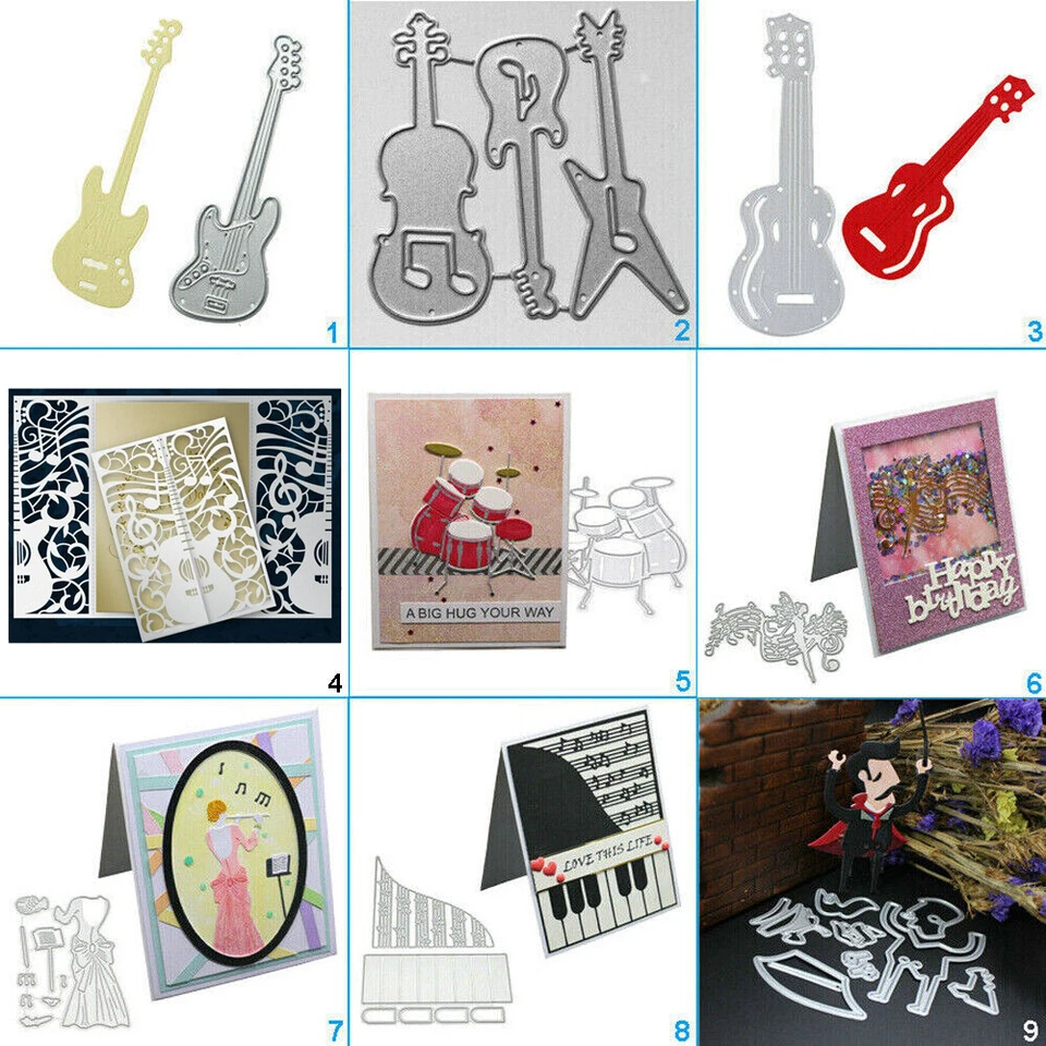 Music Piano Cutting Dies Metal Stencil DIY Scrapbook Album Paper Card Art Guitar - Image 1 of 1
