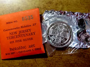 Heraldic Art Medal: "NEW JERSEY TERCENTENARY" Super Gem BU Original Packaging D8 - Picture 1 of 4