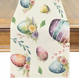 Table Runner Easter Decorations Watercolor Easter Eggs Flower- Easter Table Runn - Picture 1 of 12