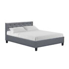 Artiss Bed Frame Double Size Mattress Base Wooden Tufted Head Fabric Grey Vanke