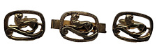 Swank Lion Lioness Cufflinks and Tie Clip Gold Tone Animal Set VTG 