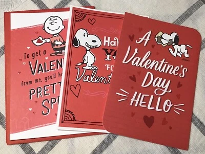 3 Tarjetas Hallmark Feliz Día de San Valentín SNOOPY Peanuts Charlie Brown CUALQUIERA Foto 1 de 4