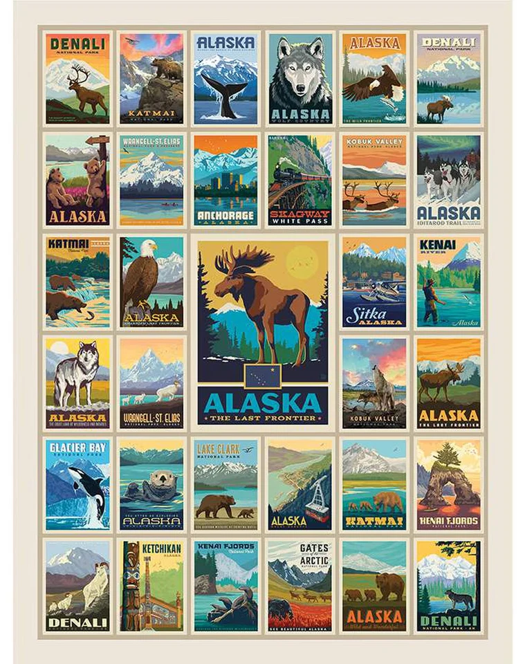 ALASKA Parks 海报面板被子织物 Riley Blake 出品 36 x 43 — 第 1/1 张图片