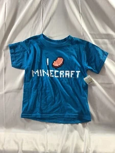 Mojang I Love Porkchop Minecraft shirt Boys XS 4-5 Blue short sleeve NEW - Picture 1 of 4