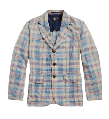 Ralph Lauren RRL Indigo Plaid Woven Madras Sportcoat Jacket Blazer XL New $690 - Image 1 of 3