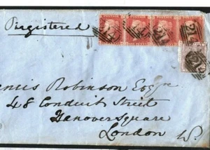 GB DEVON SG.70 6d Cover REGISTERED Strip SG.40 Cullompton *214* Numerals 1858.2 - Picture 1 of 12