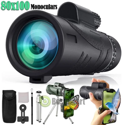 80x100 Phone Camera Zoom Lens Monocular Telescope Hunting with Tripod&Phone Clip - Image 1 of 4