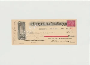 Chicago Title & Trust Co Bank Check to Mercy Hospital revenue stamp Illinois IL - Picture 1 of 4